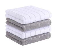 Homaxy Lot de 4 torchons de Cuisine 100% Coton éponge (Blanc et Gris Clair, 33 x 71 cm), Motif à Carreaux, Doux et Super absorbants