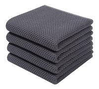Homaxy Lot de 4 torchons de Cuisine 100% Coton gaufré, Ultra Doux, absorbants, séchage Rapide, torchon de Nettoyage de 33 x 71,1 cm, Gris foncé