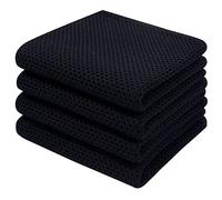 Homaxy Lot de 4 torchons de Cuisine 100% Coton gaufré, Ultra Doux, absorbants, séchage Rapide, torchon de Nettoyage de 33 x 71,1 cm, Noir
