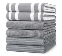 Homaxy Lot de 6 grands torchons de cuisine (45,7 x 71,1 cm), grands torchons de cuisine en coton 380 g/m², doux et absorbants, torchons multi-usages avec boucle de suspension, gris