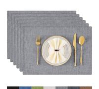 Homaxy Lot de 6 sets de table lavables, sets de table en lin résistants à la chaleur antidérapants double face, sets de table en tissu, gris foncé
