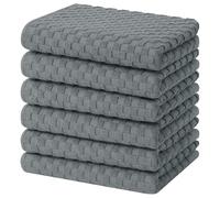 Homaxy Lot de 6 torchons de cuisine 100 % coton éponge (38,1 x 63,5 cm), doux et super absorbants, 380 g/m² réutilisables avec boucle de suspension, motif grille d'ananas, gris foncé