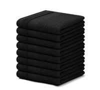 Homaxy Lot de 8 torchons à Vaisselle 100% Coton - 30,5 x 30,5 cm - Tissage gaufré, Super Doux et absorbants, séchage Rapide, Noir