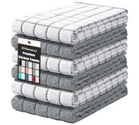 Homaxy Premium Cotton Kitchen Towels 16"x 28", Large Natural Ring Spun 390 GSM Dish Towels, Super Absorbent Terry Kitchen Hand Towels, Soft Tea Towel with Hanging Loop, Grey Check Design, Lot de 6