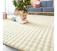 Homaxy Tapis à poils longs avec motif 3D Bubble doux et moelleux, lavable, antidérapant, grand pour salon, chambre à coucher, 200 x 280 cm, crème