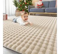 Homaxy Tapis à poils longs avec motif 3D Bubble doux et moelleux, lavable, antidérapant, grand pour salon, chambre à coucher, 200 x 280 cm, beige