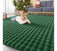 Homaxy Tapis à poils longs avec motif bulles 3D, doux, lavable, antidérapant, grand, pour salon, chambre d'enfant, chambre à coucher, 200 x 280 cm, vert foncé