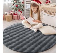 Homaxy Tapis à poils longs avec motif de bulles 3D - Doux et moelleux - Lavable - Antidérapant - Pour salon, chambre d'enfant, chambre à coucher - 160 cm - Rond - Gris foncé