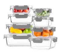 HOMBERKING Lot de 8 boîtes alimentaires en verre avec couvercles, boîtes Bento hermétiques avec verrouillage anti-fuite pour micro-ondes, four, congélateur et lave-vaisselle, sans BPA, 141,7 à 992,2 g