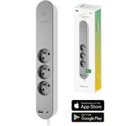 Hombli Smart Socket - 3 prises - prise française (type E) - 1x USB 1x USB-C avec interrupteur - App avec moniteur d'énergie/compteur de consommation - Protection contre les surtensions - 1