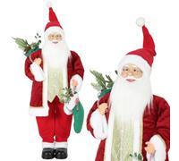 HOMCOM 120cm Père Noël chantant dansant musical animé | Debout, avec bas, sac, bras articulés, fait main, activation son/touch, figurine de Noël mobile décorative