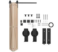 HOMCOM 122 CM Quincaillerie de Porte Coulissante Pliante 2 Portes Noir | Kit de Rails de Porte Coulissante Pliable, en Acier, avec Cintre en Forme de J