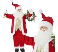 HOMCOM 150cm Père Noël chantant dansant musical animé | Cloche dorée, couronne, bras articulés, fait main, activation son/touch, figurine de Noël mobile décorative