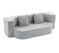 HOMCOM 2 en 1 Canapé-lit 2 Places avec 2 Coussins Déhoussables, Accoudoirs, Assise Rembourrée, en Chenille, Gris clair
