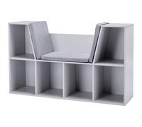 HOMCOM 2-en-1 Etagère pour Enfants + Banc avec Coussin 103 cm × 30 cm × 62 cm Blanc + Gris
