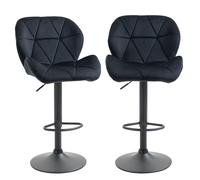 HOMCOM 2 Pièces Tabourets de Bar Rotatifs avec Dossier Réglables en Hauteur Chaise de Bistrot Siège en Velours sans Accoudoirs en Mousse Noir 51,5 x 57,5 x 93-114,5 cm