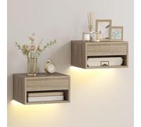 HOMCOM 2 Tables de Nuit suspendues, LED, 37x32x21cm, Bois | Intégré, réglable via app, paire de tables de nuit modernes avec tiroir et étagère, chambre à coucher