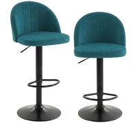 HOMCOM 2 tabourets de Bar de Cuisine en Velours, Hauteur réglable, Bleu