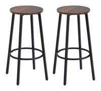 HOMCOM 2 tabourets de Bar Hauts Cadre Acier Brun Rustique | Tabourets cuisine petit-déjeuner, siège rond & repose-pieds, industriel, pour cuisine, salon