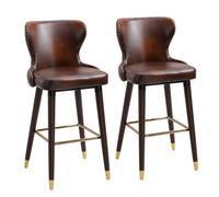 HOMCOM 2 Tabourets de Bar Repose-Pieds en Similicuir 52x53x101cm Marron | Tabouret de bar avec dossier, tabouret de bistro, chaise de salle à manger, tabouret de comptoir