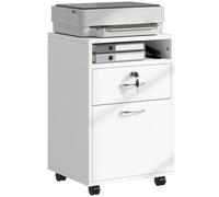 HOMCOM 24" Classeur Vertical avec Tiroir Verrouillable, Blanc | Armoire de Classement Mobile Verrouillable, 2 Clés, Roulettes, pour Bureau à Domicile