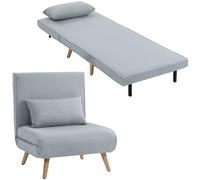 HOMCOM 3 en 1 Fauteuil Convertible 1 Place, Fauteuil lit et chauffeuse - Dossier inclinable 5 Niveaux et Oreiller Inclus, siège rembourré - pour Bureau, Salon, Chambre à Coucher, Gris Clair