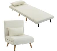 HOMCOM 3 en 1 Fauteuil Convertible 1 Place, Fauteuil lit et chauffeuse - Dossier inclinable 5 Niveaux et Oreiller Inclus, siège rembourré - pour Bureau, Salon, Chambre à Coucher, crème