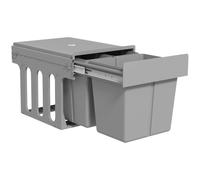 HOMCOM 31L Poubelle escamotable sous évier Gris clair | 15L + 8L x 2, fermeture douce, seaux amovibles, pour armoires 400mm, déchets cuisine et recyclage, monté sur socle