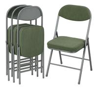HOMCOM 4 chaises Pliantes rembourrées en Tissu, Acier Robuste, Vert | Siège velours côtelé, dossier, polyvalent: maison, bureau, salle à manger, réception