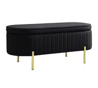 HOMCOM 43" Pouf Rangement Velours rembourré Pieds métal Noir | Banc de bout de lit, coffre de rangement, repose-pieds, assise rembourrée, salon chambre entrée