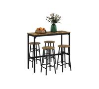 HOMCOM 5 Piece Bar Table Set with 4 Stools Industrial Bar Table and Stool Set Dining Table and Chair Set Rustic Brown