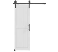 HOMCOM 72x213cm Porte grange coulissante kit quincaillerie 152cm Blanc | Poignée industrielle, rouleaux améliorés, guide de sol, surface plastique imperméable, pré-percé, assemblage facile