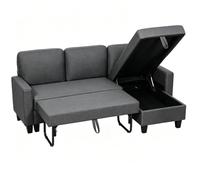 HOMCOM 77.6" Canapé-lit Convertible réversible Rangement Gris Charbon | Canapé-lit escamotable, canapé d'angle en lin, assise large et profonde, salon