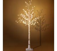 HOMCOM Arbre artificiel, bouleau artificiel, avec 120 LEDs, 3 niveaux de luminosité, blanc chaud, écorce réaliste, 21 x 21 x 150 cm