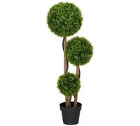 HOMCOM Arbre artificiel buis avec 3 boules feuilles de bambou pot inclus intérieur et extérieur hauteur 110 cm vert