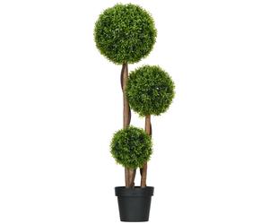 HOMCOM Arbre artificiel buis avec 3 boules feuilles de bambou pot inclus intérieur et extérieur hauteur 110 cm vert