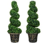 HOMCOM Arbre de buis en spirale, Ensemble de 2 Plantes Artificielles, avec Pot, Hauteur de 90 cm, Vert