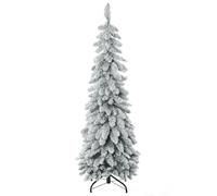 HomCom Sapin de Noël artificiel 135 cm 253 branches enneigées support acier socle pliable vert