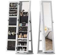 HOMCOM Armoire à Bijoux 3 en 1 Pivotant à 360°, Étagères Arrière et Porte avec Serrure à Clé, 55x55x161 cm, Blanc