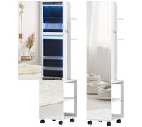 HOMCOM Armoire à bijoux armoire avec miroir sur pied pivotante à 360° éclairage LED 37x40x165,5cm cadre blanc, doublure noire