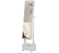 HOMCOM Armoire à bijoux armoire de rangement avec miroir led tiroir support de sèche-cheveux blanc