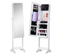 HOMCOM Armoire à Bijoux Armoire de Rangement sur Pied avec Miroir et Serrure Éclarage LED MDF 30 x 36 x 146 cm Marron Foncé