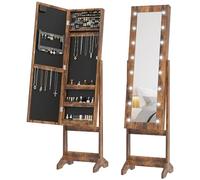 HOMCOM Armoire à Bijoux Autonome avec lumières LED, Organiseur de Bijoux avec 3 Angles réglables, Miroir Pleine Longueur avec Rangement pour Boucles d'oreilles, Colliers, bagues et Rouges à lèvres