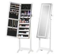 HOMCOM Armoire à bijoux avec miroir à pied multi-rangement inclinaison réglable porte verrouillable éclairage LED dim. 46l x 36,5P x 151,5H cm blanc