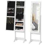 HOMCOM Armoire à Bijoux avec Miroir Multi-Rangements LED Blanc | Armoire de Rangement sur Pieds, Boîte à Bijoux