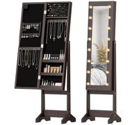 HOMCOM Armoire à Bijoux avec Miroir Multi-Rangements LED Marron Foncé | Armoire de Rangement sur Pieds, Boîte à Bijoux