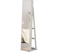 HOMCOM Armoire à bijoux miroir sur pied multi-rangements éclairage LED bois blanc 38x38x157 cm