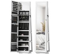 HOMCOM Armoire à bijoux miroir de rangement verrouillable avec petit miroir intégré étagères de rangement à l'arrière pivotante à 360 °