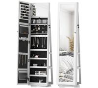 HOMCOM Armoire à bijoux pivotante 360° verrouillable avec petit miroir intégré et étagères arrière