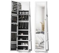 HOMCOM Armoire à bijoux pivotante 360° verrouillable avec petit miroir intégré et étagères arrière